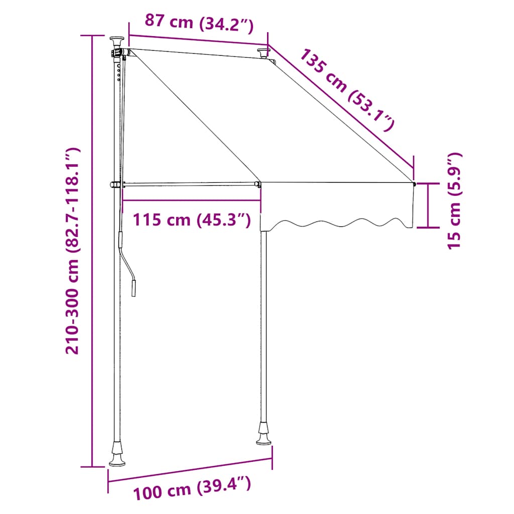 vidaXL Ręcznie zwijana markiza z LED, 100 cm, żółto-niebieska