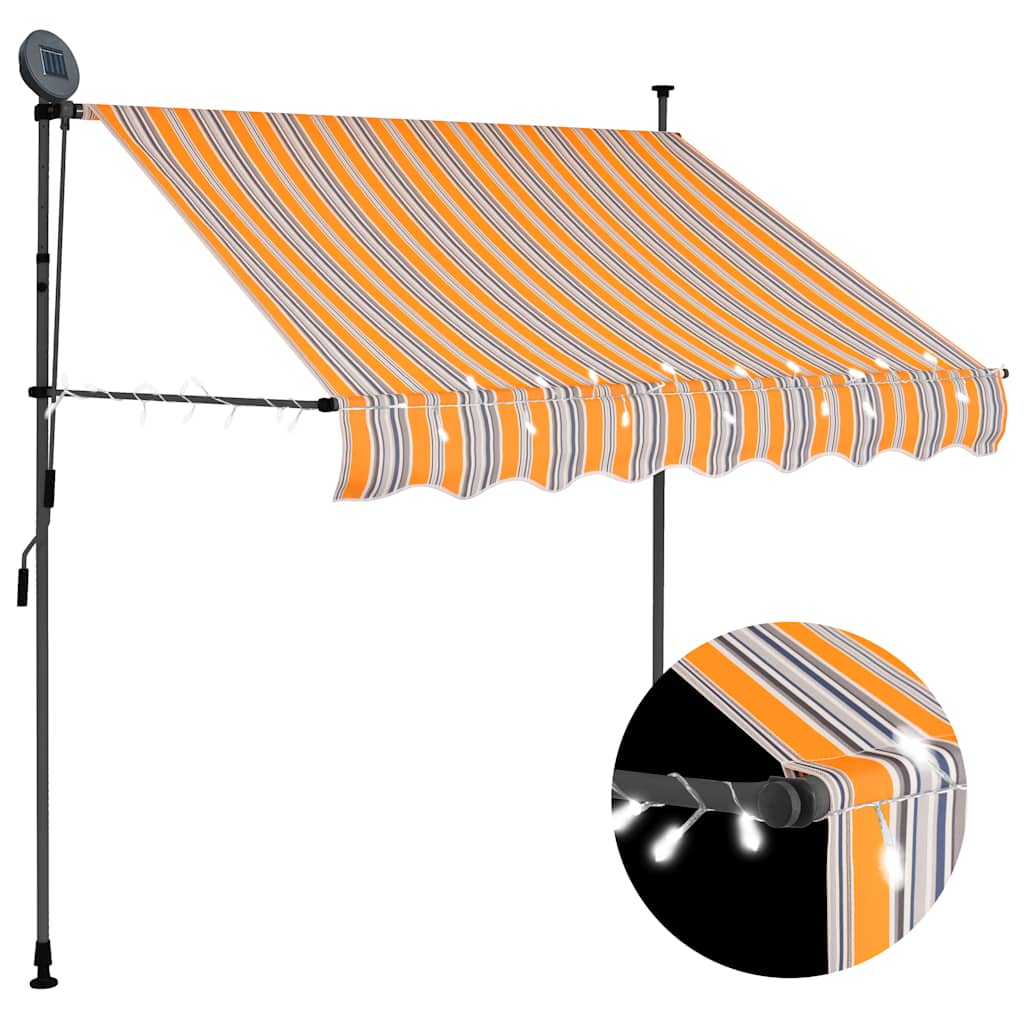 vidaXL Ręcznie zwijana markiza z LED, 150 cm, żółto-niebieska