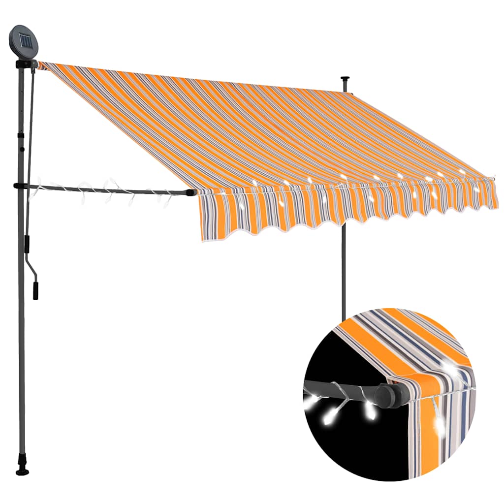 vidaXL Ręcznie zwijana markiza z LED, 250 cm, żółto-niebieska