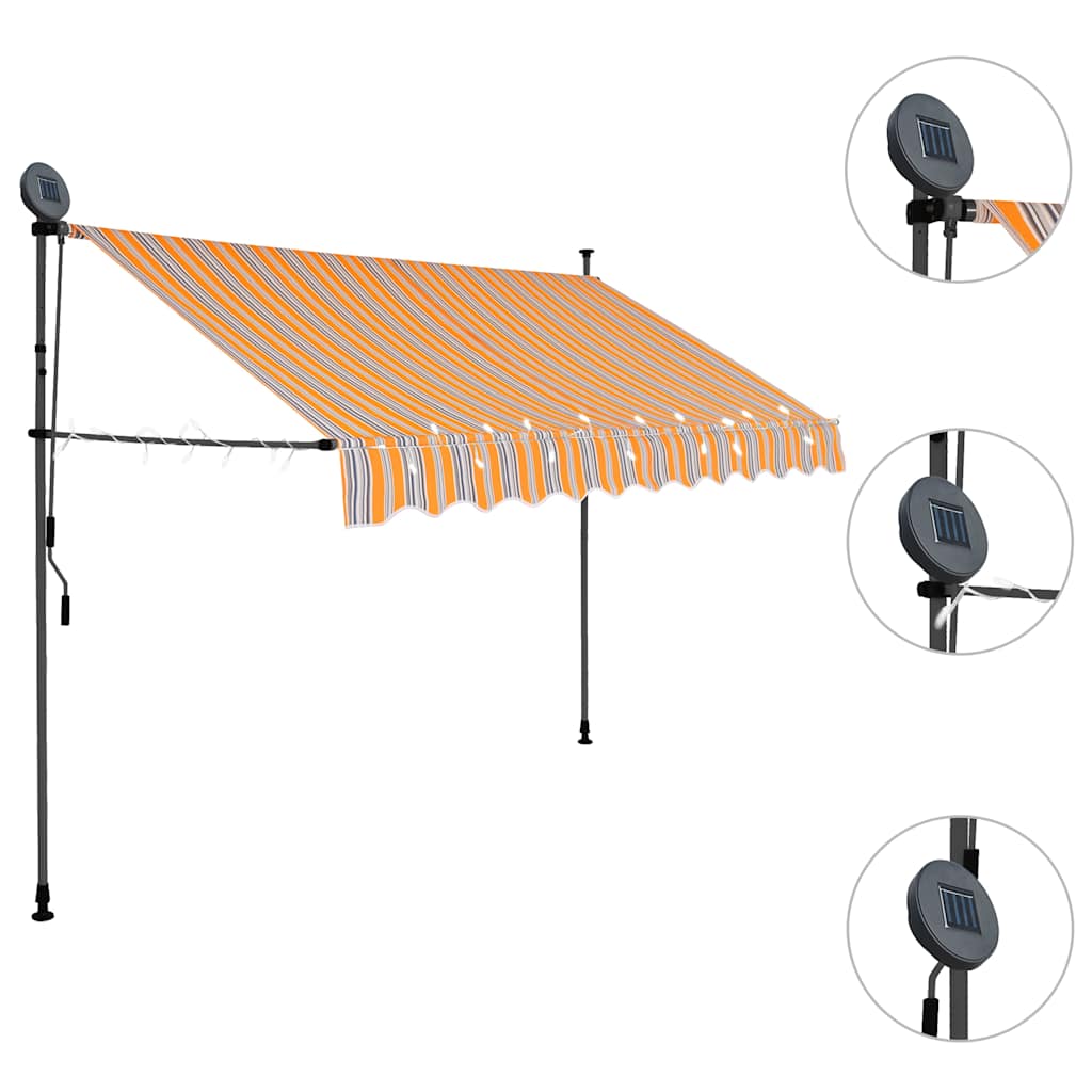 vidaXL Ręcznie zwijana markiza z LED, 250 cm, żółto-niebieska
