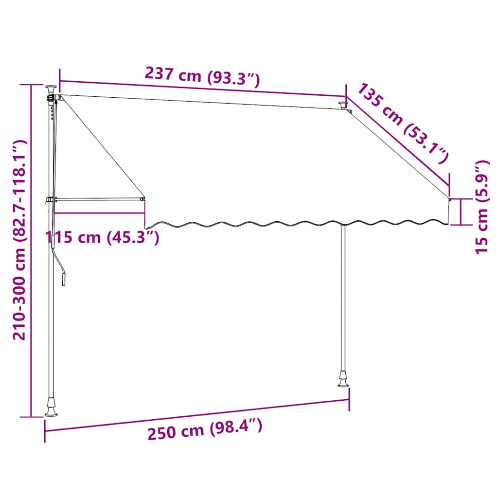 vidaXL Ręcznie zwijana markiza z LED, 250 cm, żółto-niebieska