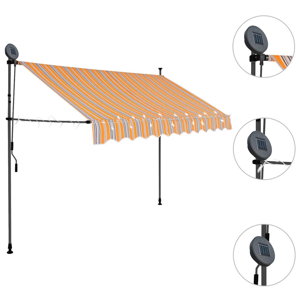 vidaXL Ręcznie zwijana markiza z LED, 300 cm, żółto-niebieska