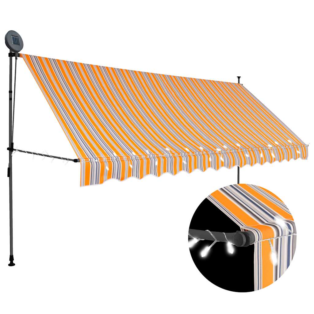 vidaXL Ręcznie zwijana markiza z LED, 350 cm, żółto-niebieska