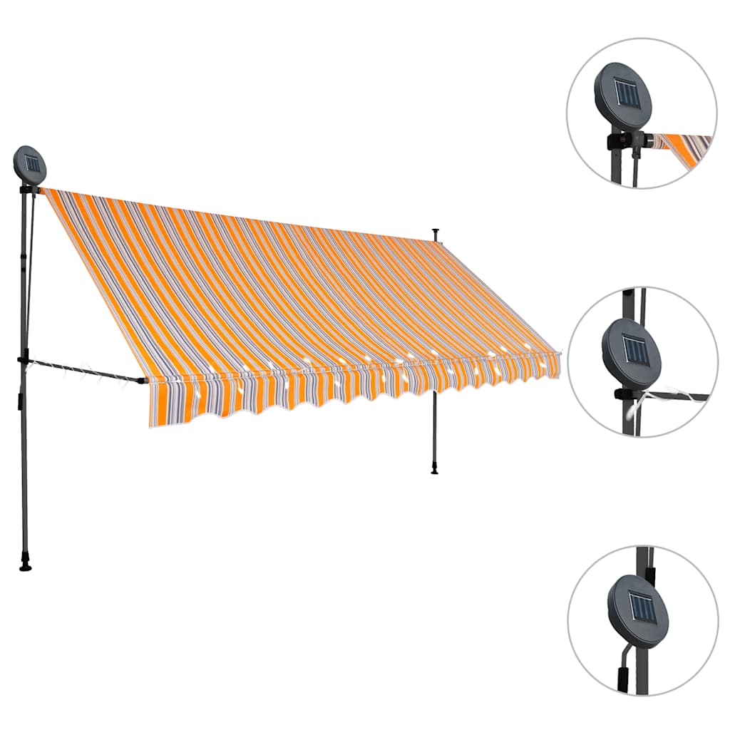 vidaXL Ręcznie zwijana markiza z LED, 350 cm, żółto-niebieska