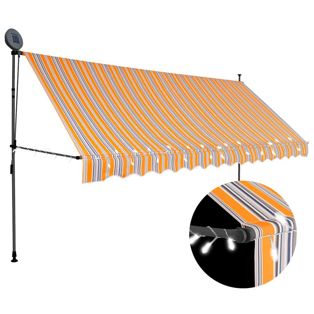 vidaXL Ręcznie zwijana markiza z LED, 400 cm, żółto-niebieska
