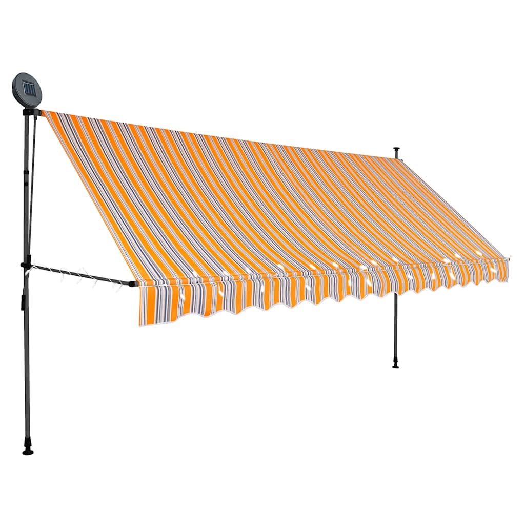 vidaXL Ręcznie zwijana markiza z LED, 400 cm, żółto-niebieska