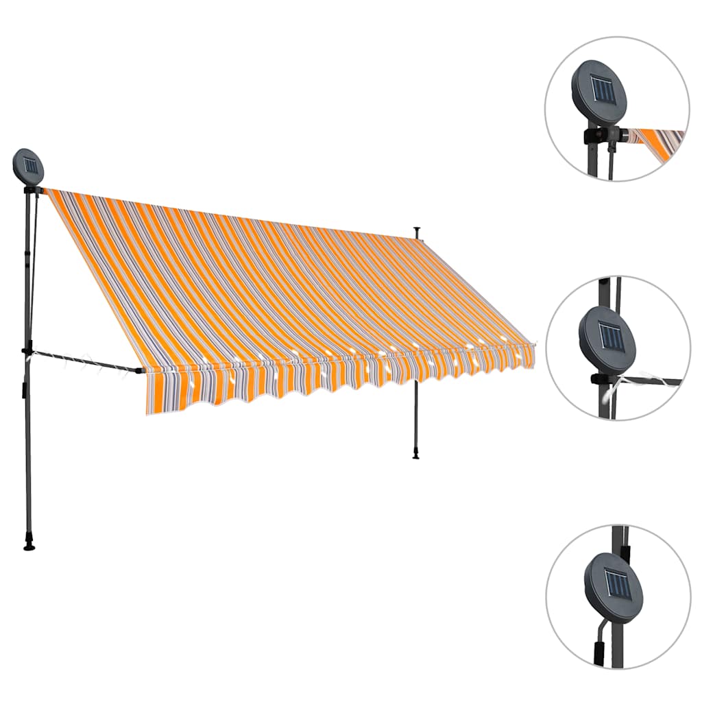 vidaXL Ręcznie zwijana markiza z LED, 400 cm, żółto-niebieska
