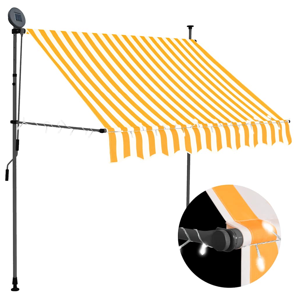 vidaXL Ręcznie zwijana markiza z LED, 150 cm, biało-pomarańczowa