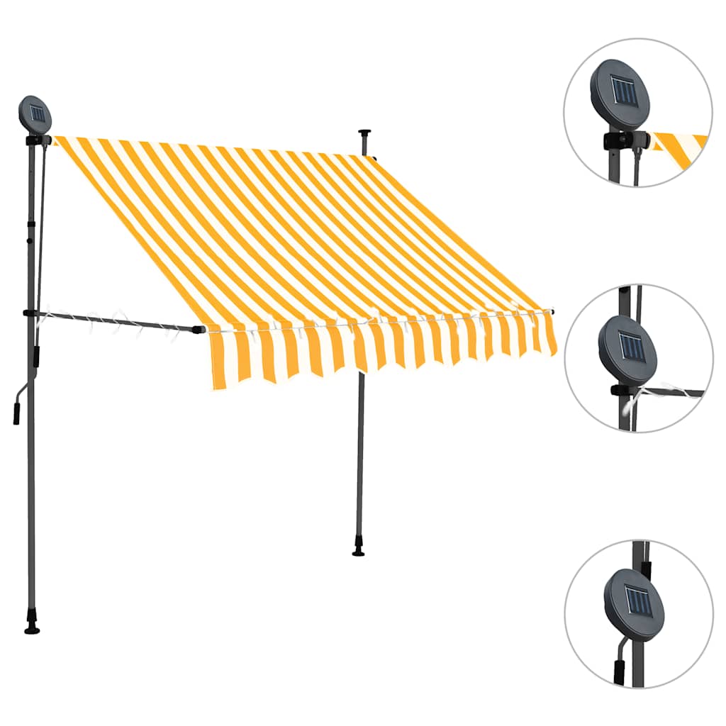 vidaXL Ręcznie zwijana markiza z LED, 150 cm, biało-pomarańczowa