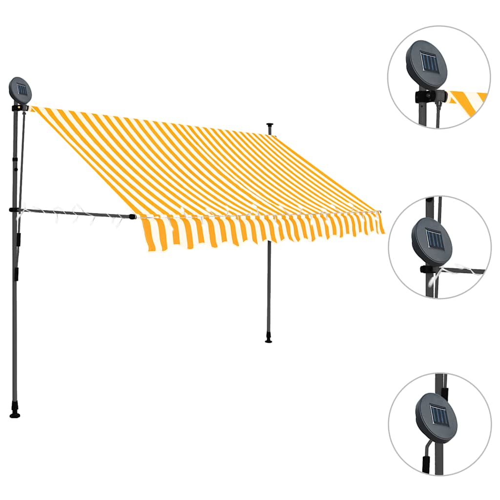 vidaXL Ręcznie zwijana markiza z LED, 300 cm, biało-pomarańczowa