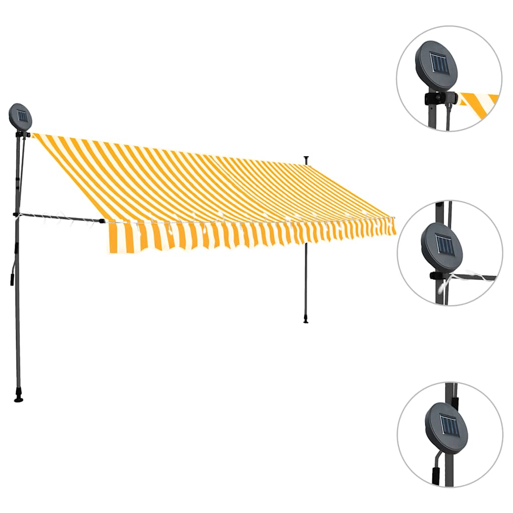 vidaXL Ręcznie zwijana markiza z LED, 350 cm, biało-pomarańczowa