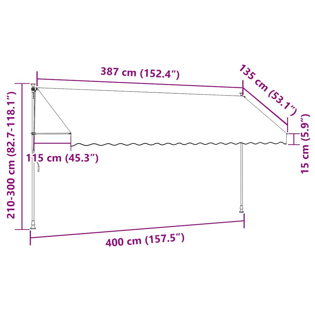 vidaXL Ręcznie zwijana markiza z LED, 400 cm, biało-pomarańczowa