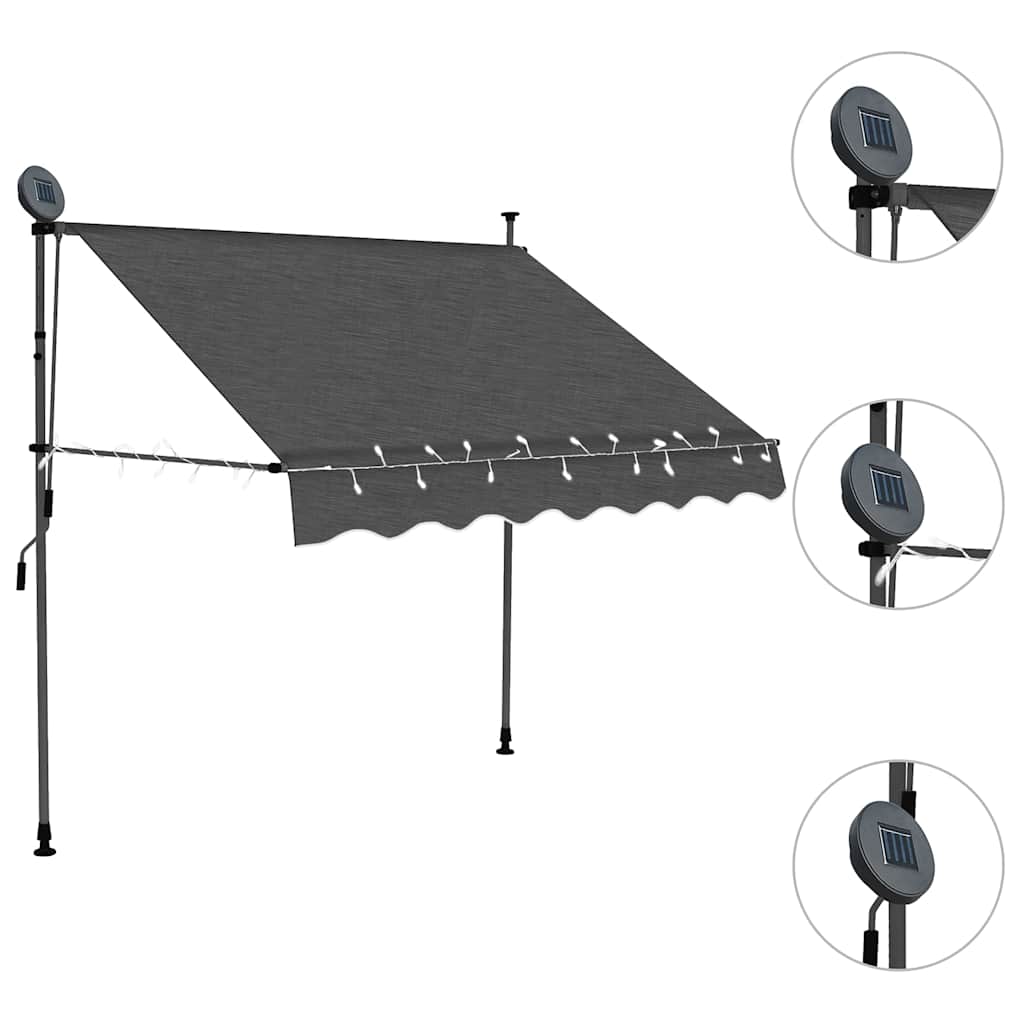 vidaXL Ręcznie zwijana markiza z LED, 150 cm, antracytowa