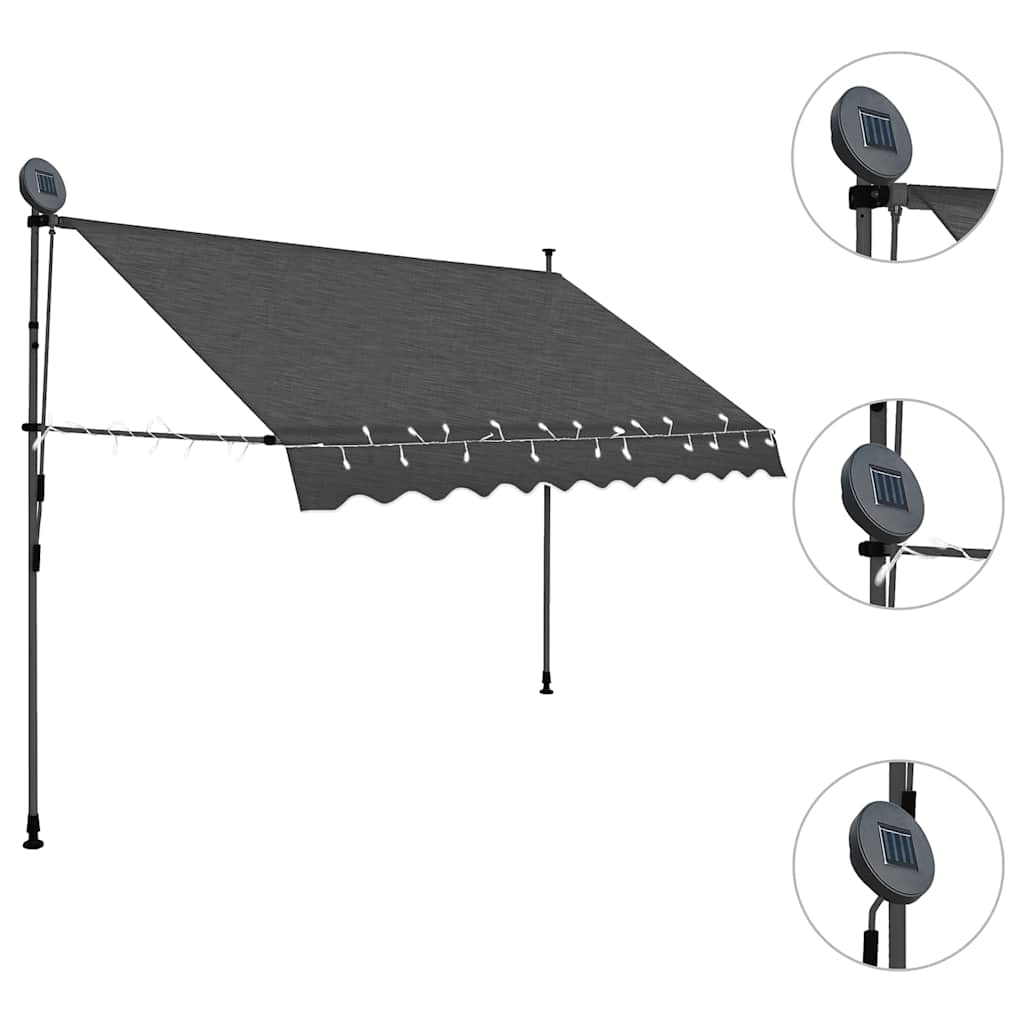 vidaXL Ręcznie zwijana markiza z LED, 250 cm, antracytowa