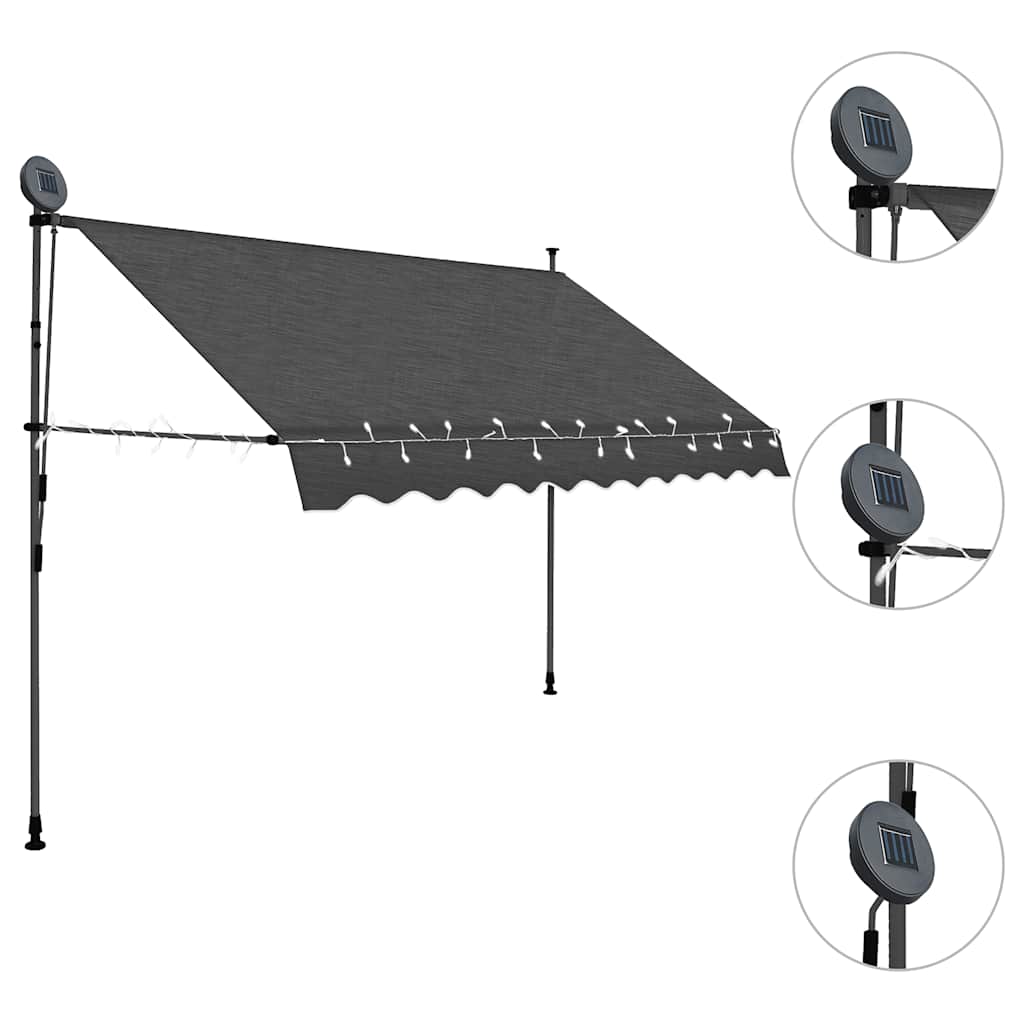 vidaXL Ręcznie zwijana markiza z LED, 300 cm, antracytowa