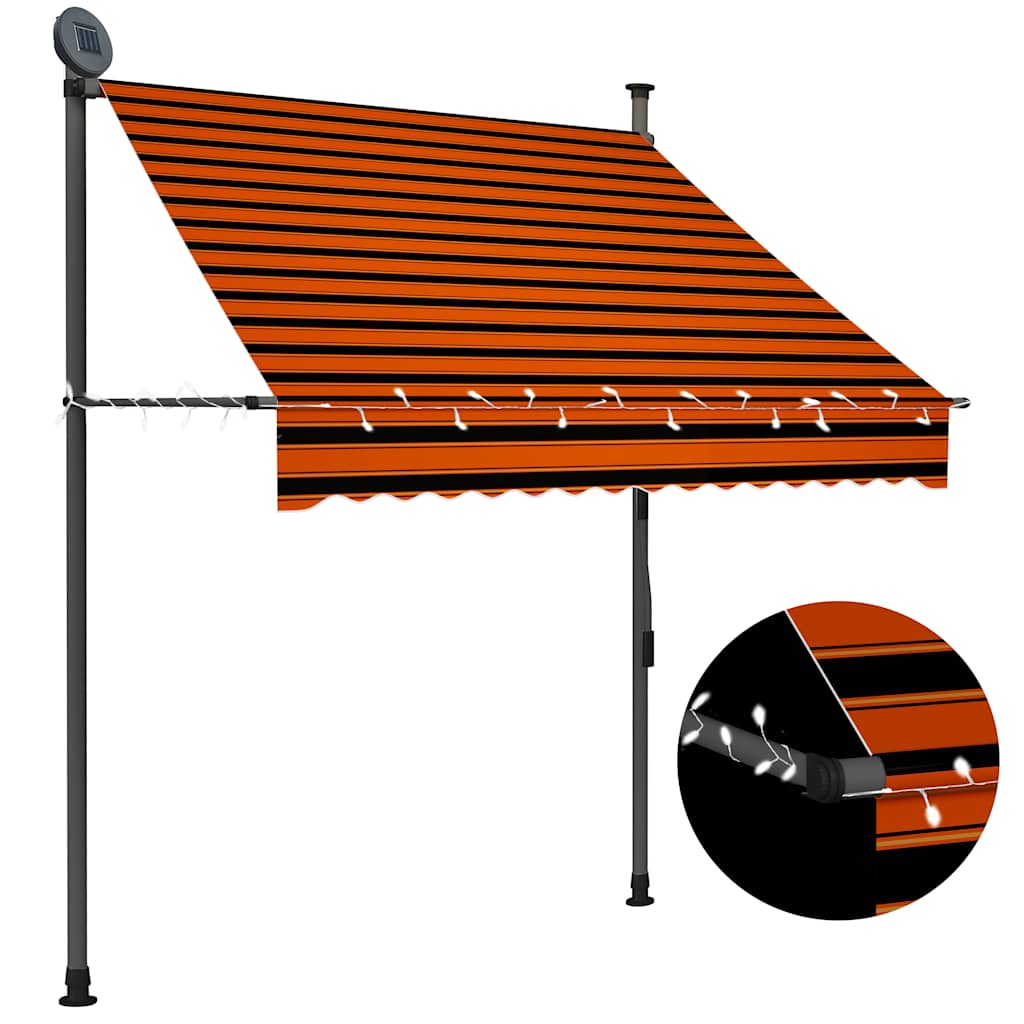 vidaXL Ręcznie zwijana markiza z LED, 150 cm, pomarańczowo-brązowa