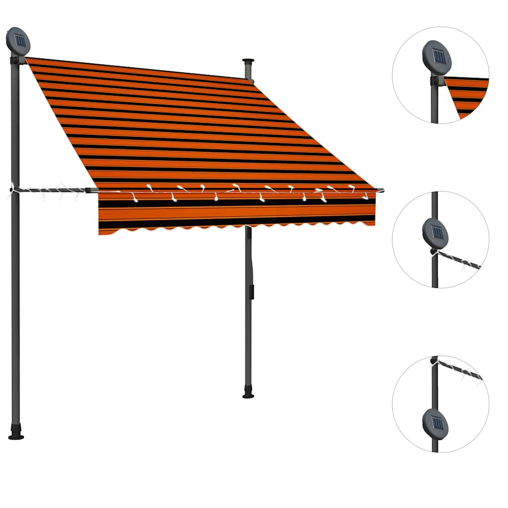 vidaXL Ręcznie zwijana markiza z LED, 150 cm, pomarańczowo-brązowa