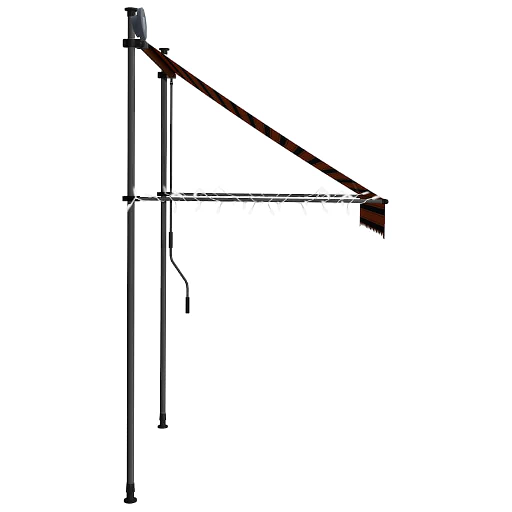 vidaXL Ręcznie zwijana markiza z LED, 150 cm, pomarańczowo-brązowa