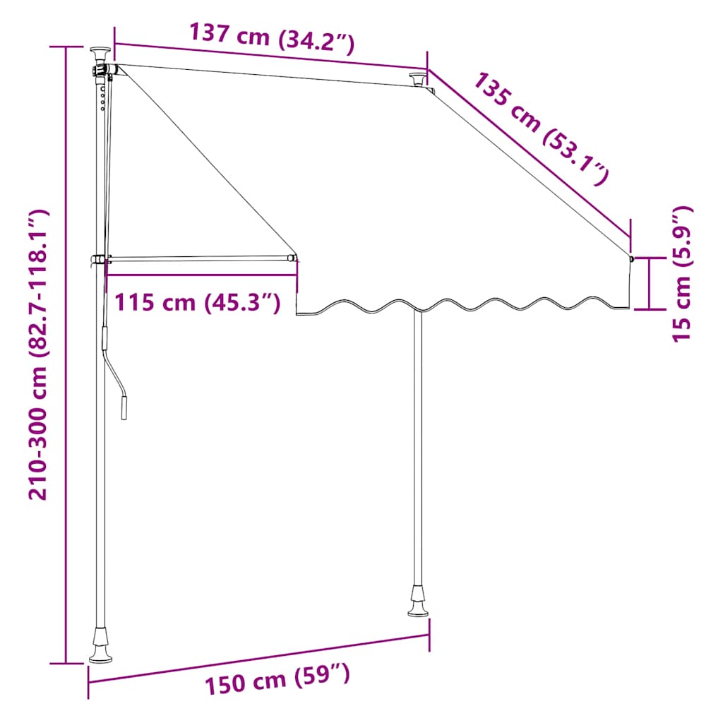 vidaXL Ręcznie zwijana markiza z LED, 150 cm, pomarańczowo-brązowa