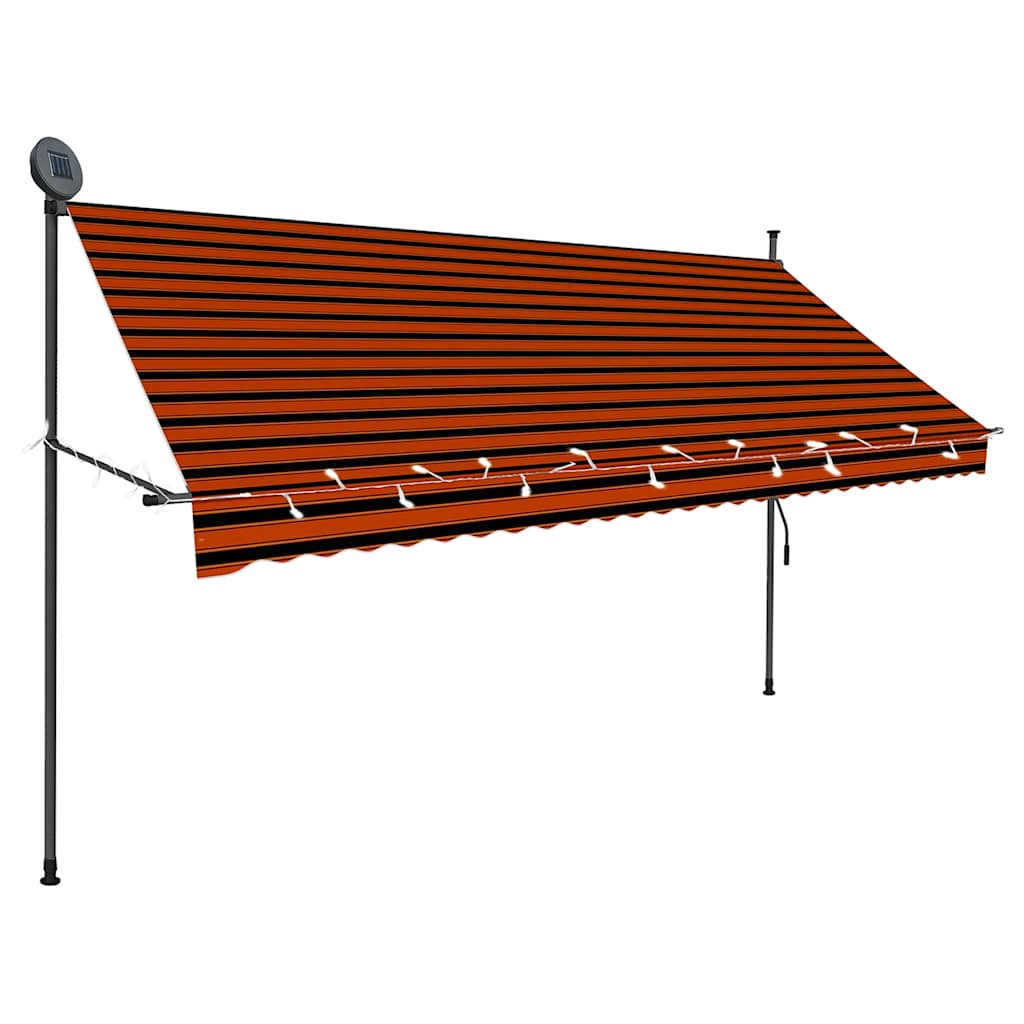 vidaXL Ręcznie zwijana markiza z LED, 300 cm, pomarańczowo-brązowa