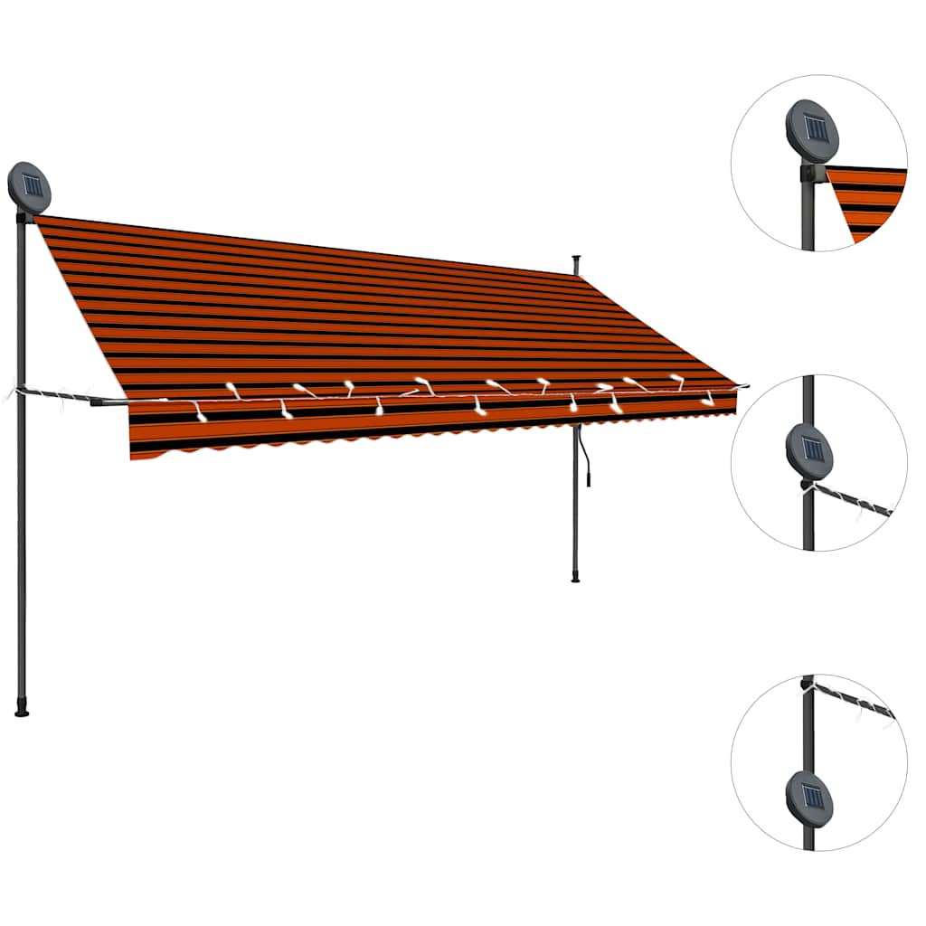 vidaXL Ręcznie zwijana markiza z LED, 350 cm, pomarańczowo-brązowa