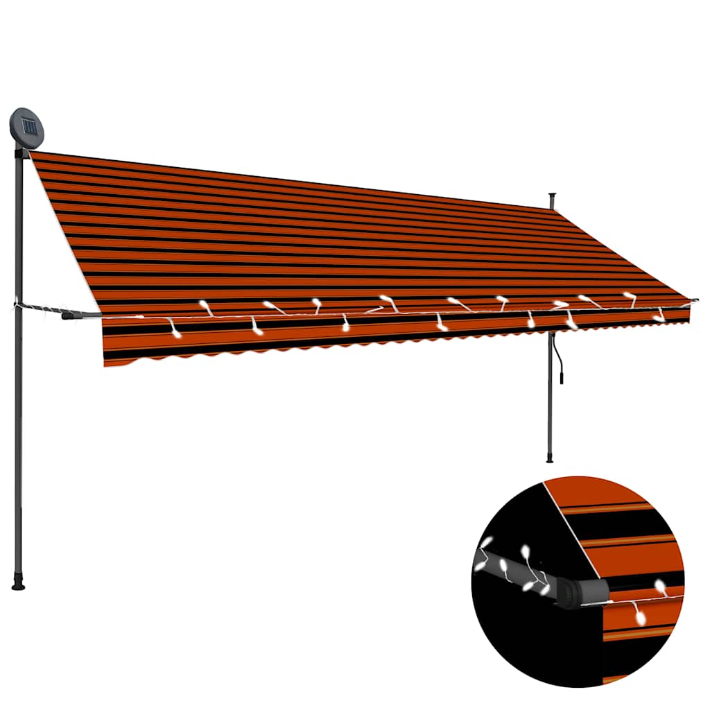 vidaXL Ręcznie zwijana markiza z LED, 400 cm, pomarańczowo-brązowa