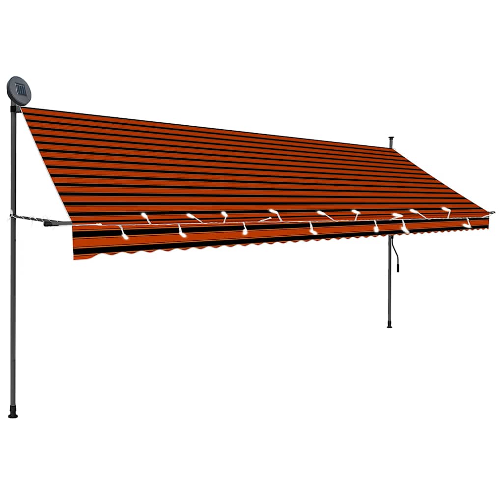 vidaXL Ręcznie zwijana markiza z LED, 400 cm, pomarańczowo-brązowa