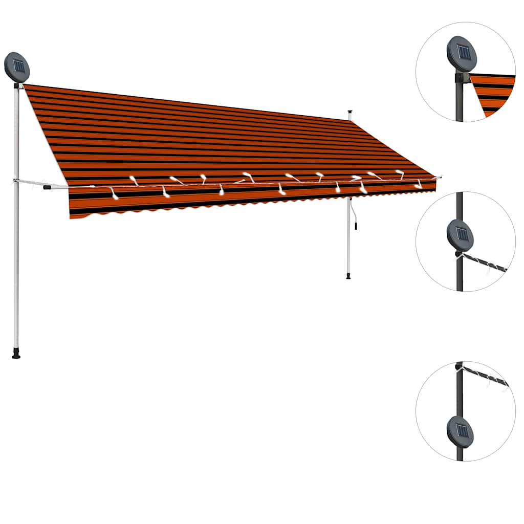vidaXL Ręcznie zwijana markiza z LED, 400 cm, pomarańczowo-brązowa