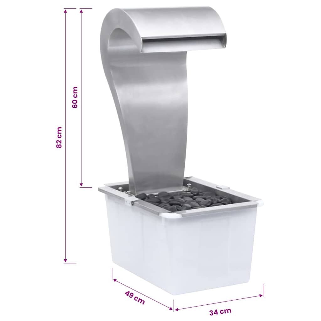 vidaXL Fontanna, wodospad do ogrodu, srebrna, 34x49x82 cm, stal