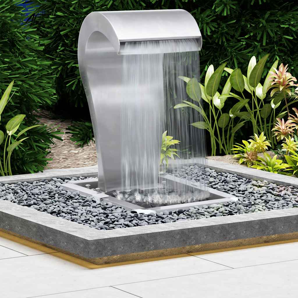 vidaXL Fontanna, wodospad do ogrodu, srebrna, 34x49x82 cm, stal