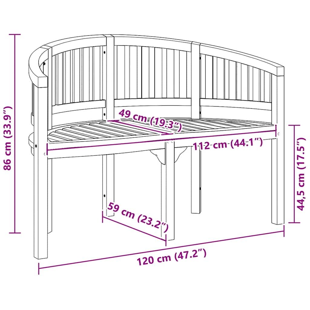 vidaXL Ławka w kształcie banana, 120 cm, lite drewno tekowe