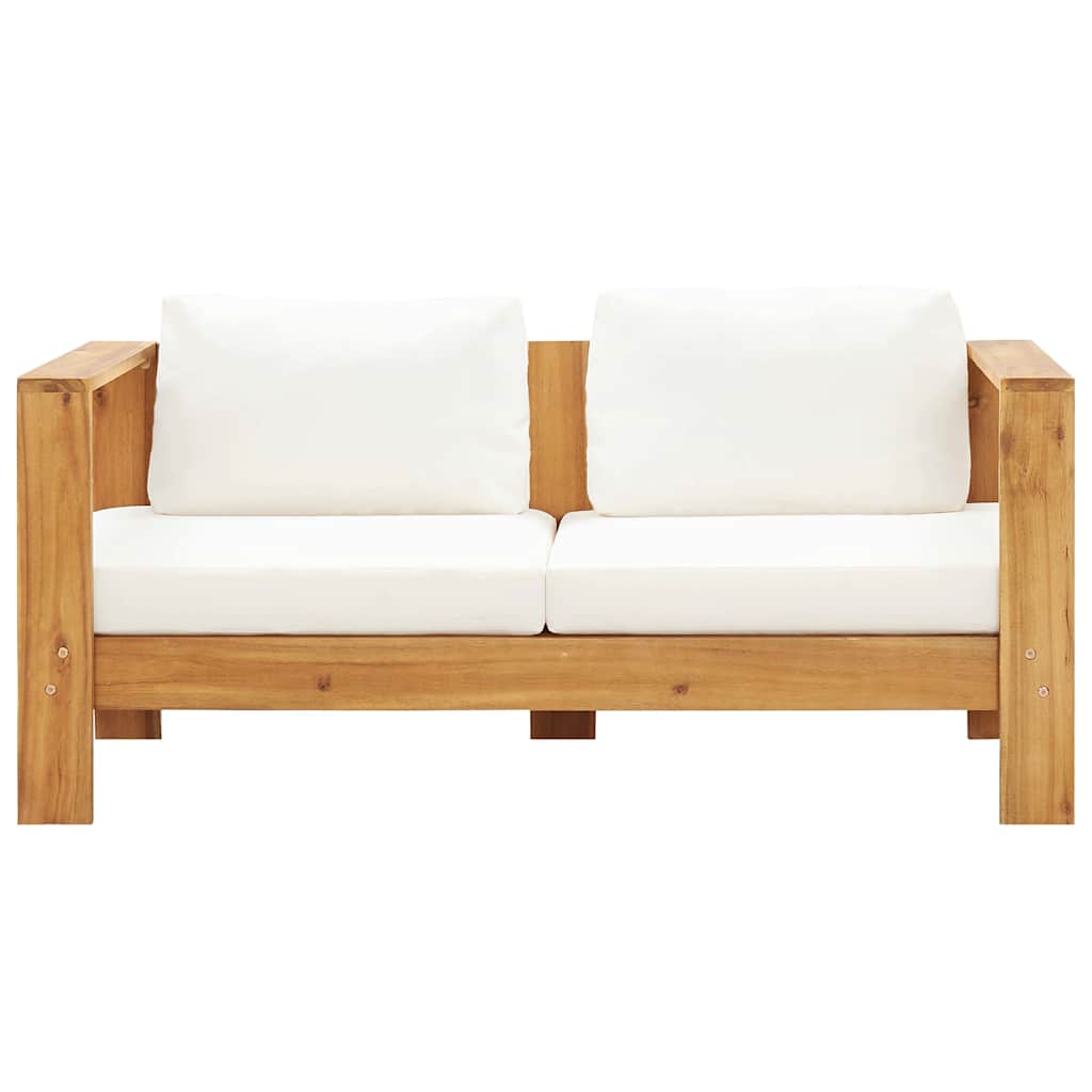 vidaXL Sofa ogrodowa z poduszką, 140 cm, lite drewno akacjowe, kremowa