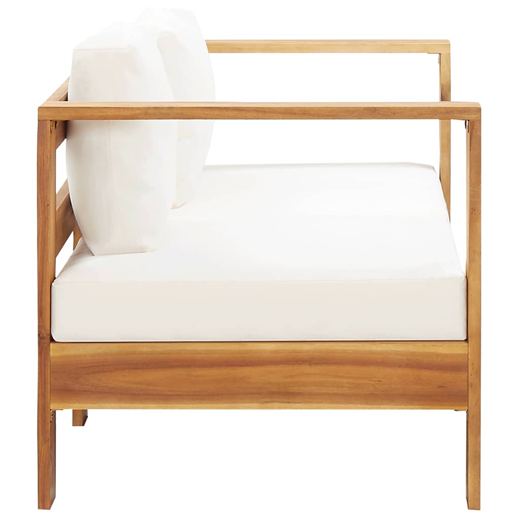 vidaXL Sofa ogrodowa z poduszką, 140 cm, lite drewno akacjowe, kremowa