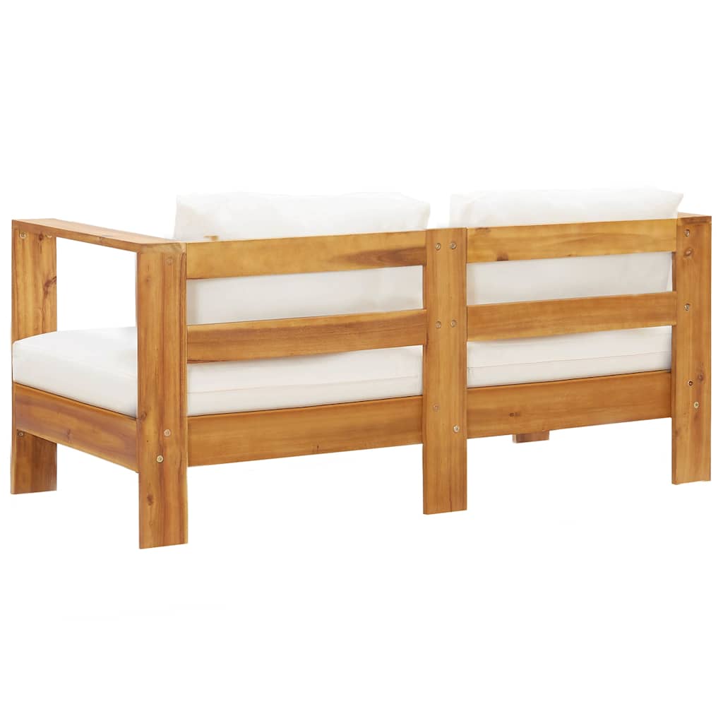 vidaXL Sofa ogrodowa z poduszką, 140 cm, lite drewno akacjowe, kremowa