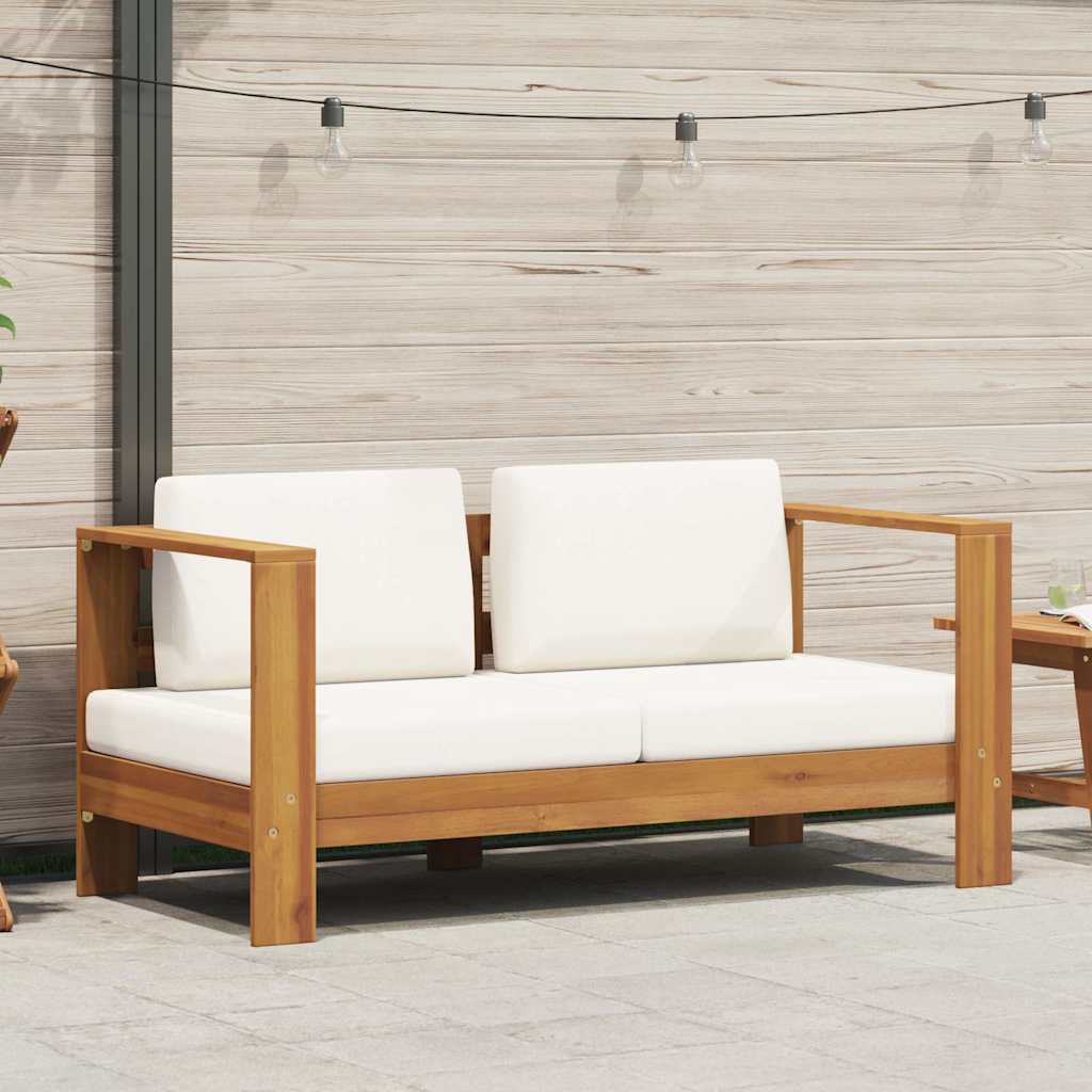 vidaXL Sofa ogrodowa z poduszką, 140 cm, lite drewno akacjowe, kremowa