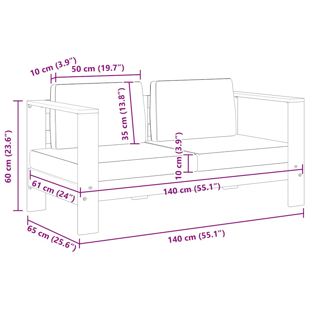 vidaXL Ławka/sofa ogrodowa z poduszkami, 140 cm, drewno akacji, szara