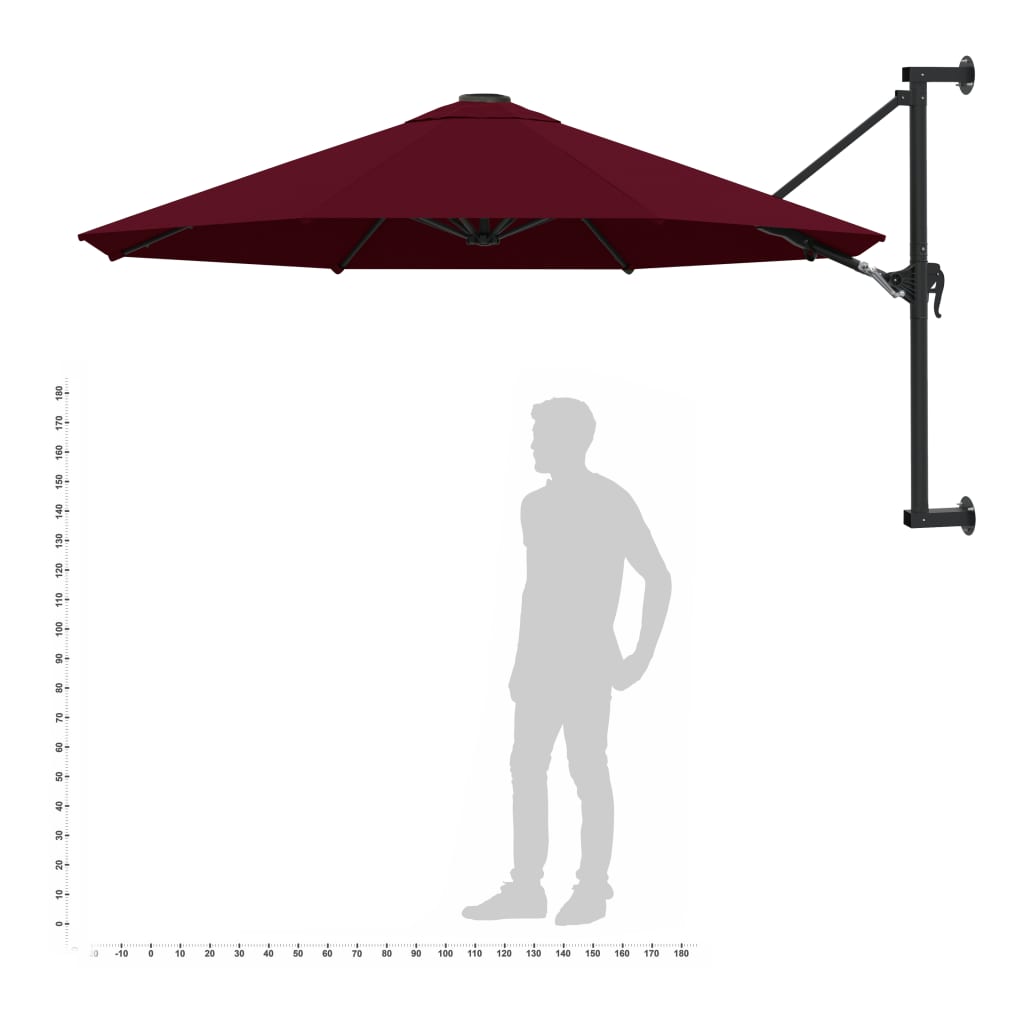 vidaXL Parasol ścienny na metalowym słupku, 300 cm, burgund