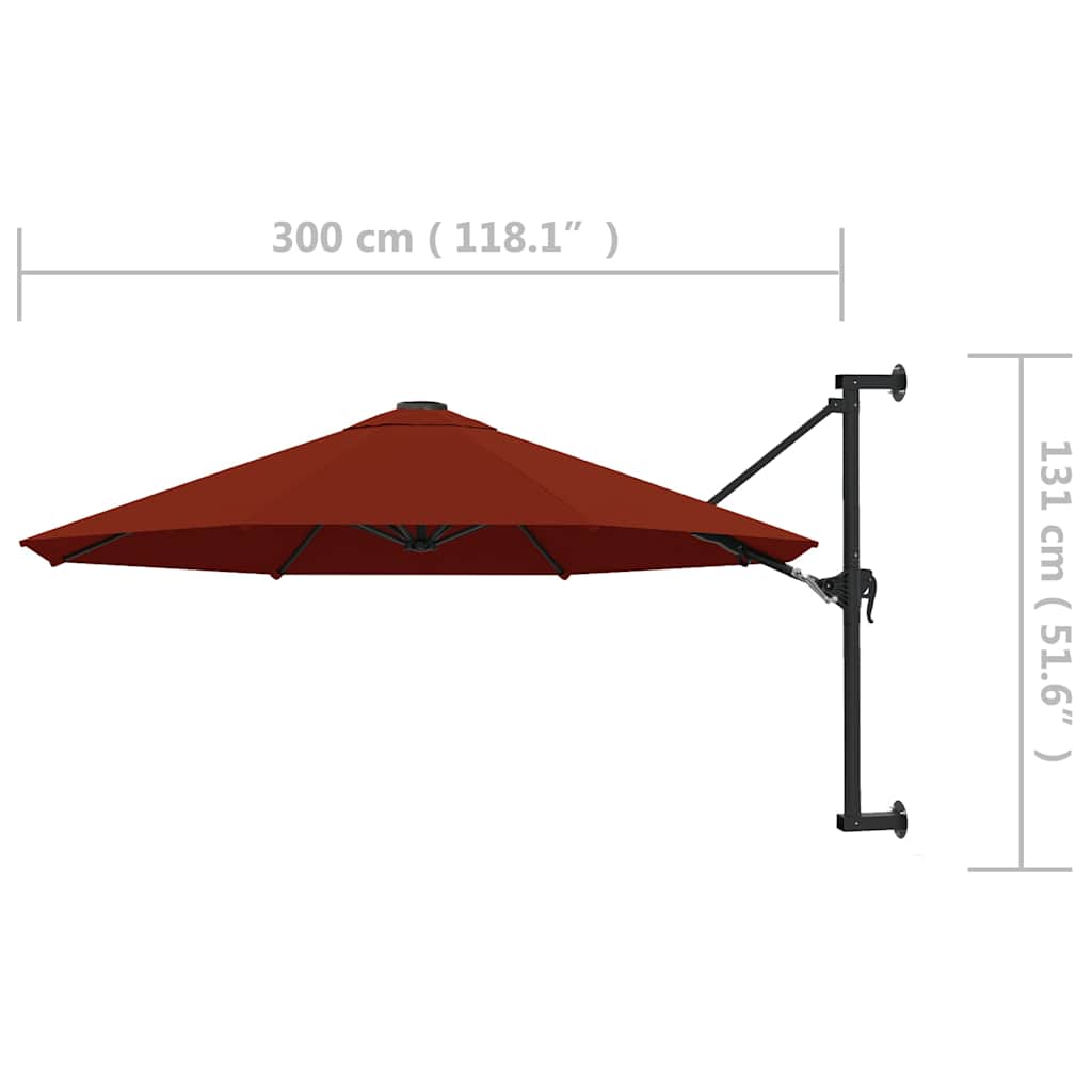 vidaXL Parasol ścienny na metalowym słupku, 300 cm, kolor terakota