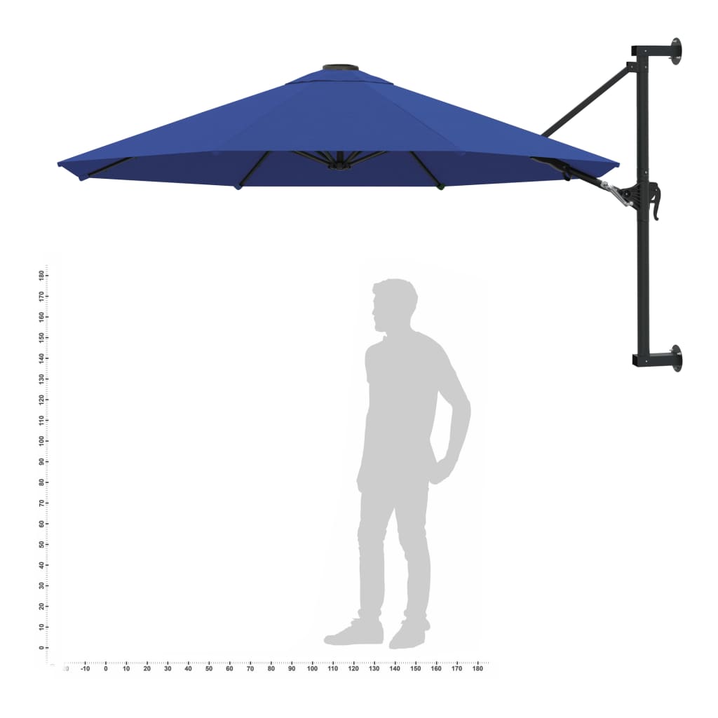 vidaXL Parasol ścienny na metalowym słupku, 300 cm, niebieski