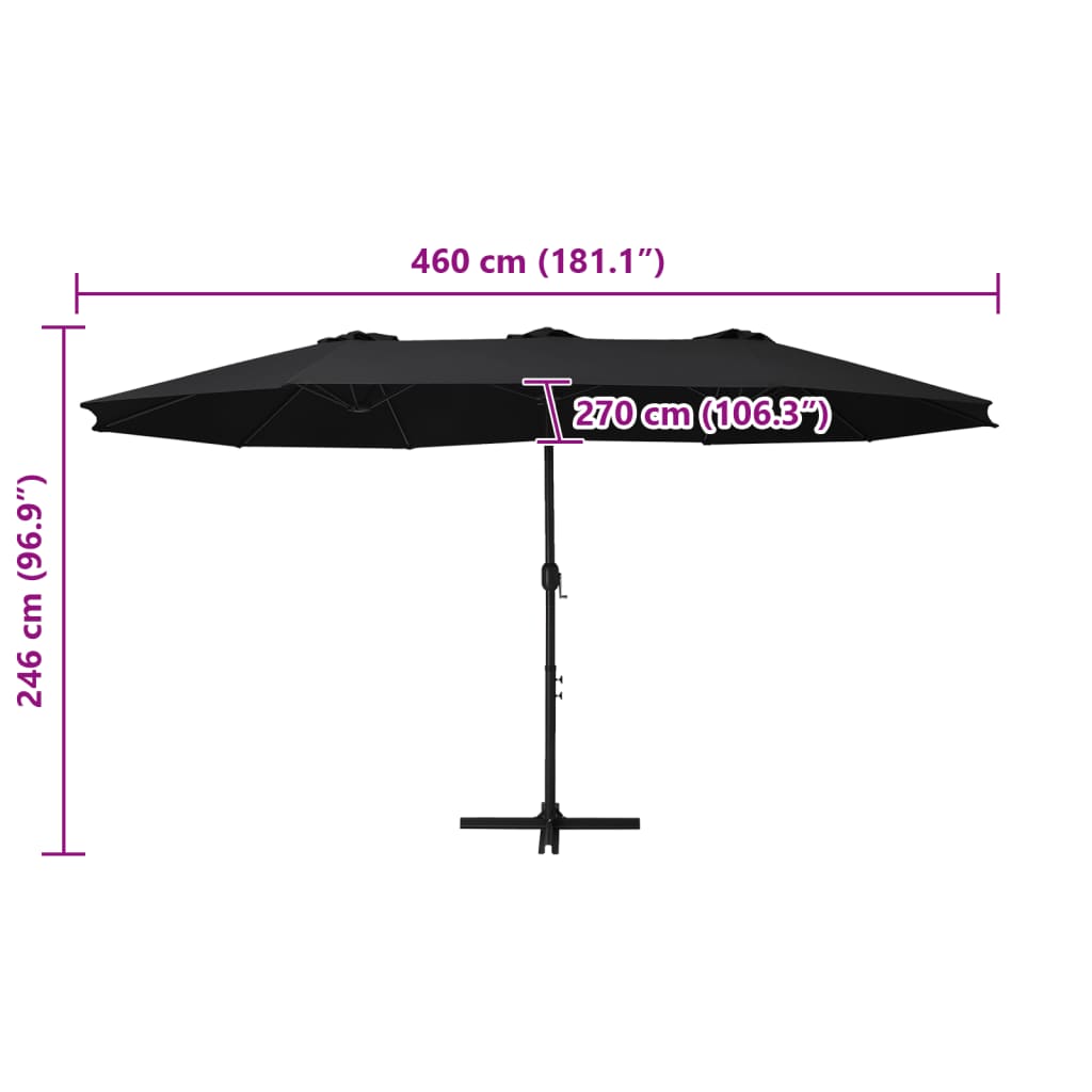 vidaXL Parasol ogrodowy na słupku aluminiowym, 460 x 270 cm, czarny