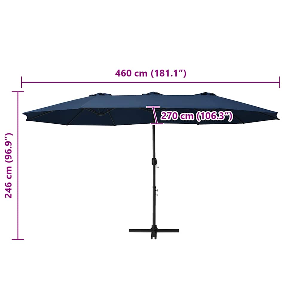vidaXL Parasol ogrodowy na słupku aluminiowym, 460 x 270 cm, niebieski