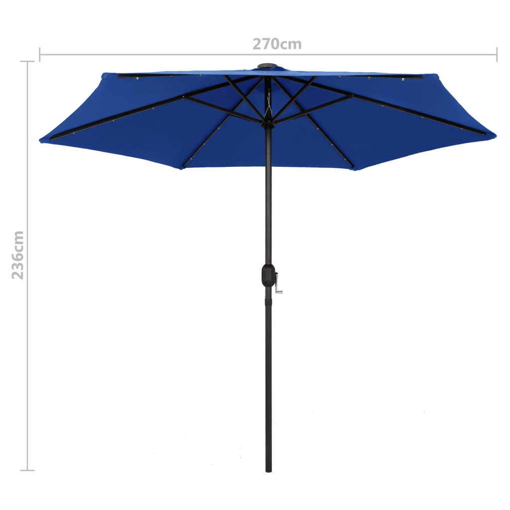 vidaXL Parasol ogrodowy z LED i aluminiowym słupkiem 270 cm, niebieski
