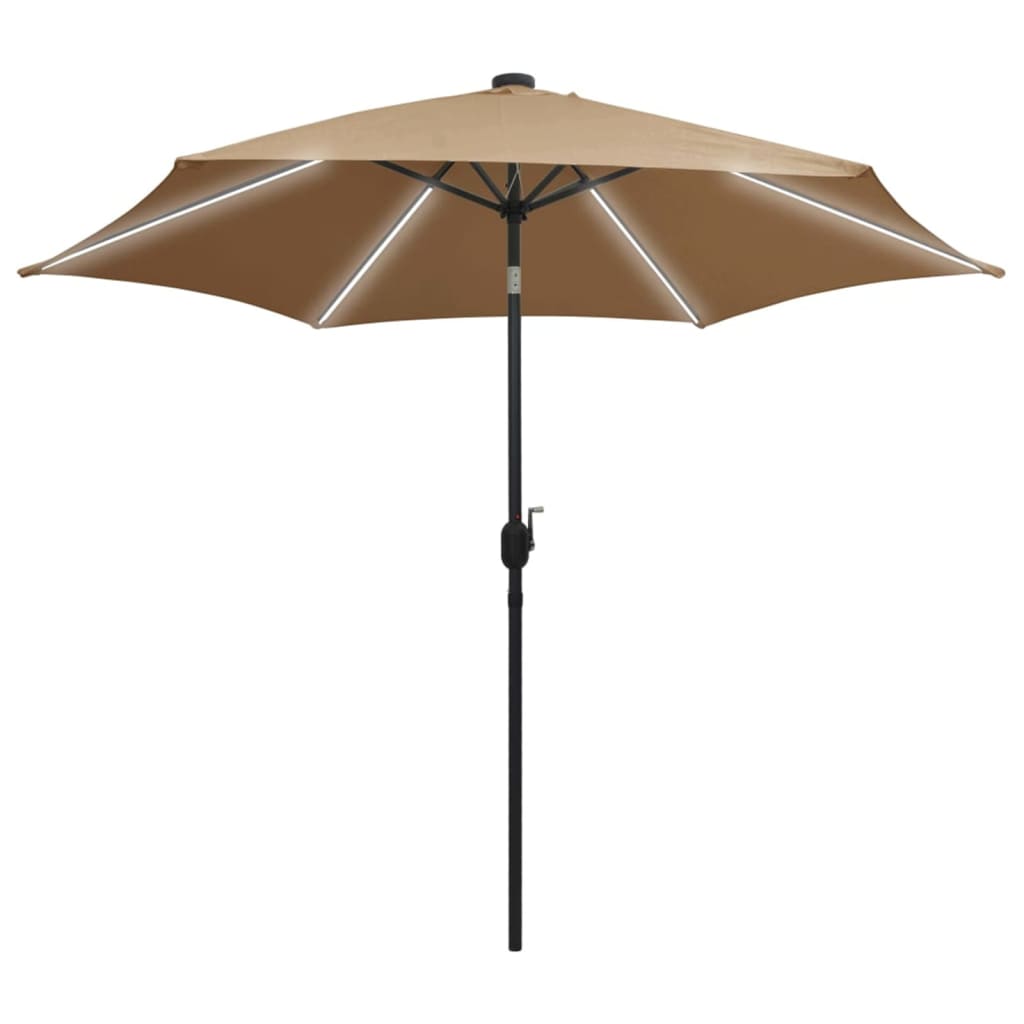 vidaXL Parasol ogrodowy z LED i aluminiowym słupkiem, 300 cm, taupe