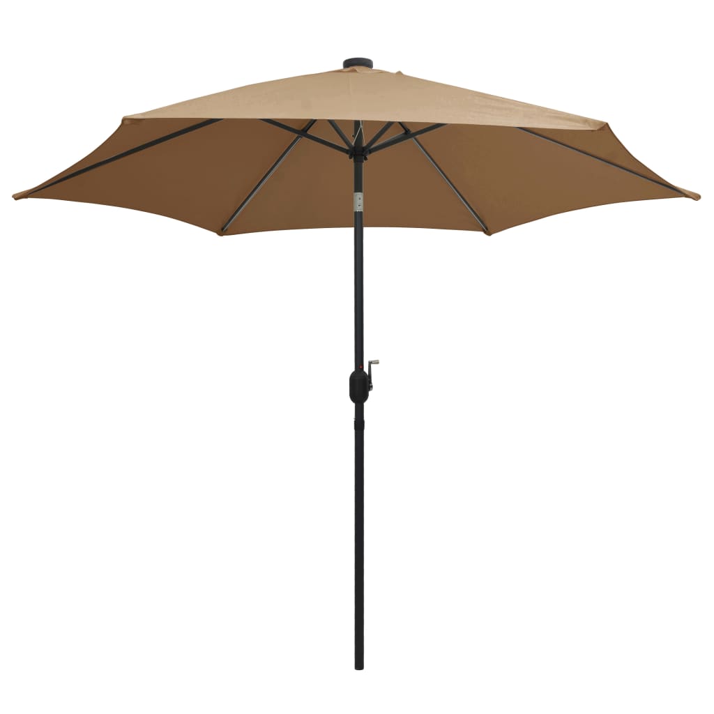 vidaXL Parasol ogrodowy z LED i aluminiowym słupkiem, 300 cm, taupe