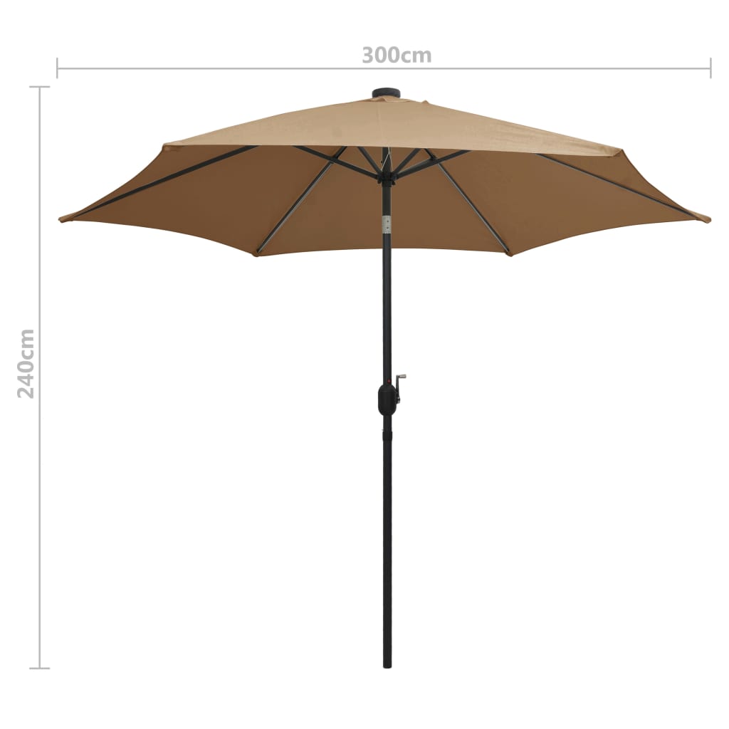 vidaXL Parasol ogrodowy z LED i aluminiowym słupkiem, 300 cm, taupe