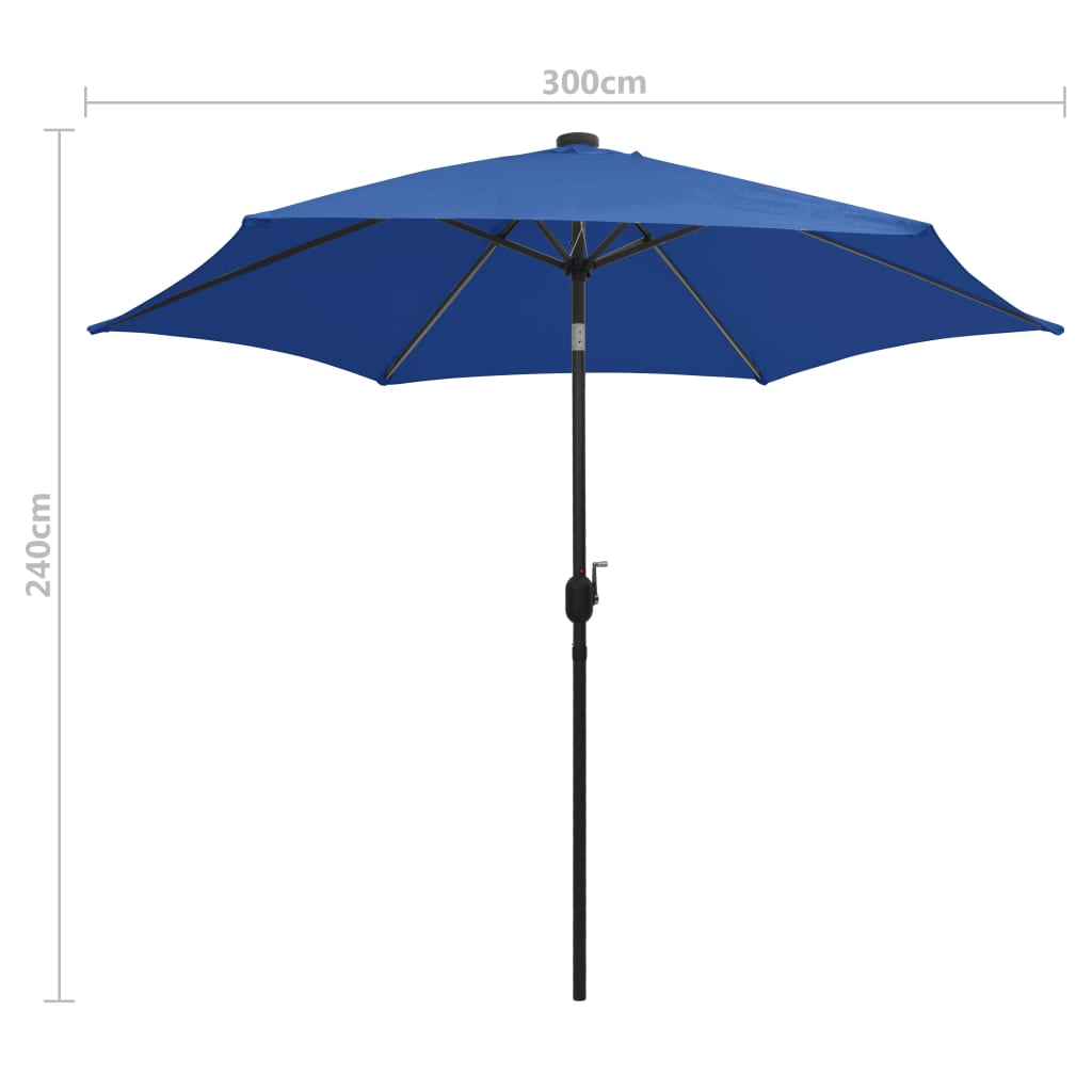 vidaXL Parasol ogrodowy z LED i aluminiowym słupkiem 300 cm, niebieski