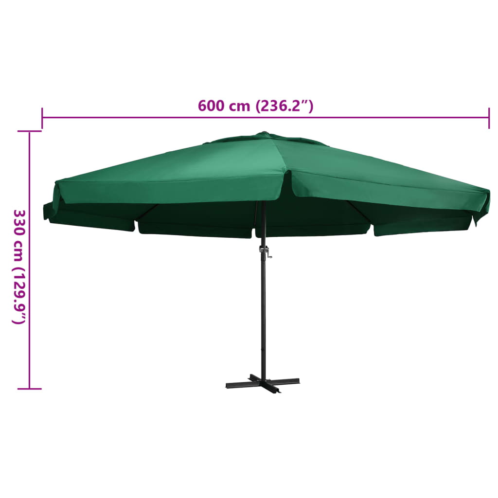 vidaXL Parasol ogrodowy na aluminiowym słupku, 600 cm, zielony