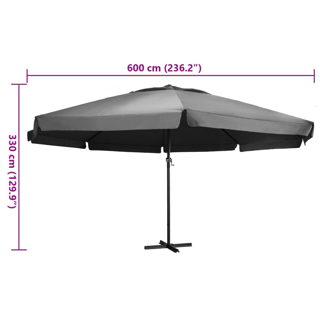 vidaXL Parasol ogrodowy na aluminiowym słupku, 600 cm, antracytowy