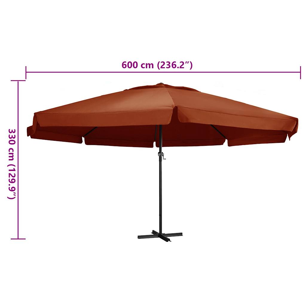 vidaXL Parasol ogrodowy na aluminiowym słupku, 600 cm, terakota
