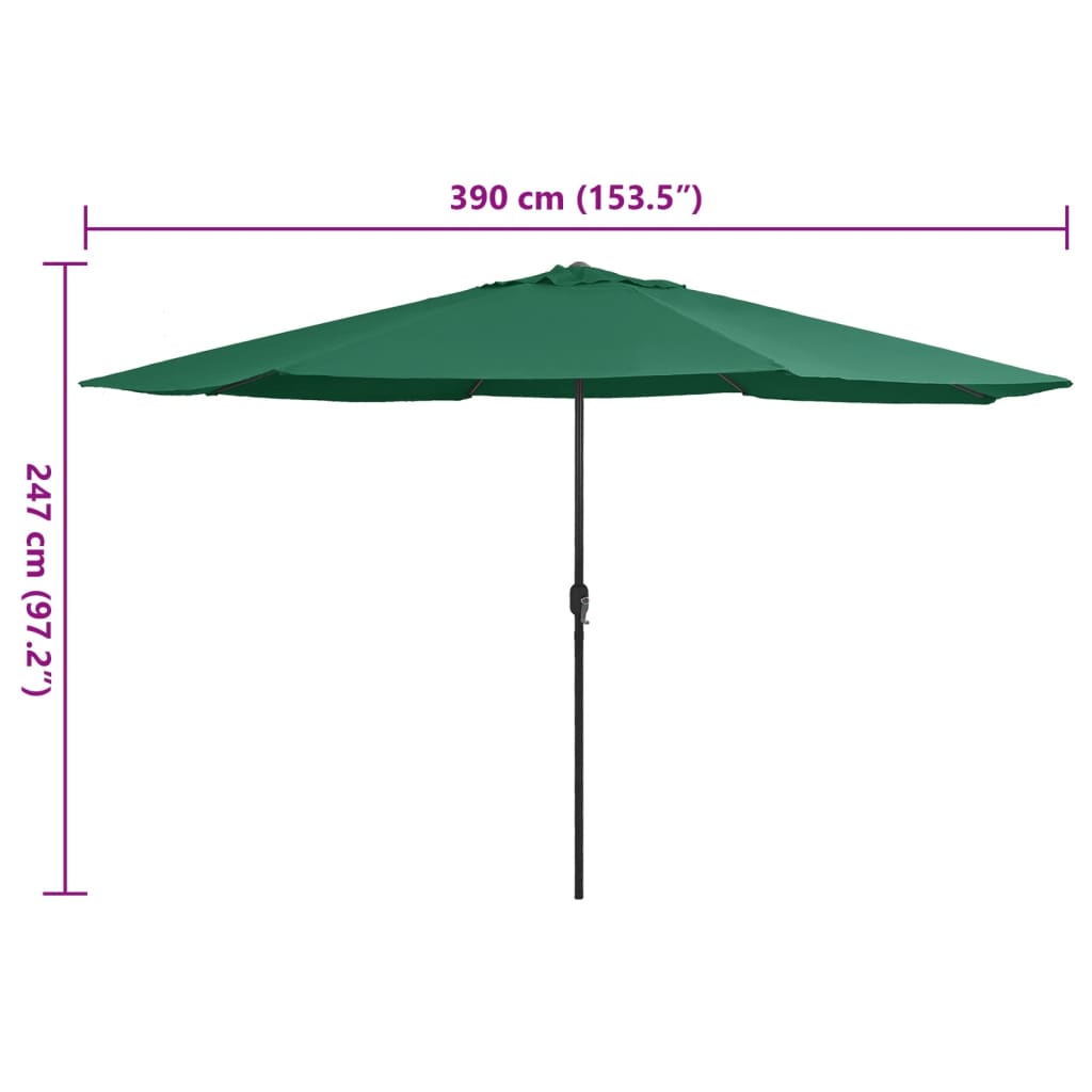 vidaXL Parasol ogrodowy na metalowym słupku, 390 cm, zielony